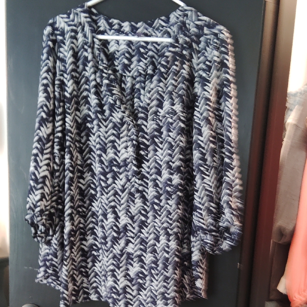 NYDJ Blue and White Button Down Shirt